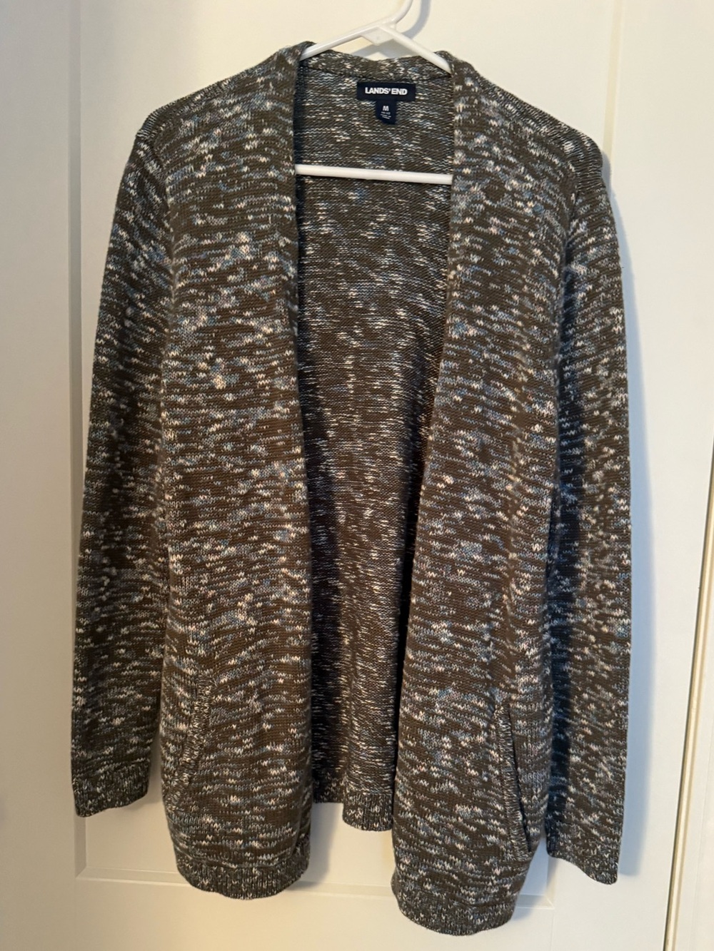 Lands’ End Marled Open Front Cardigan Sweater Size M 10/12